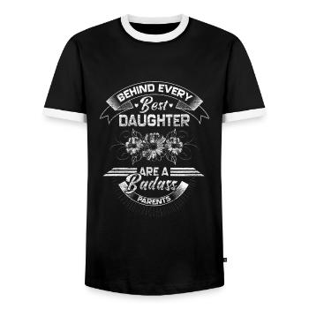 Daughter family Niedlich - Men's Ringer Shirt - black/white - Front - AI Model Female 172 light (172cm) & AI Model Male 178 light (178cm)