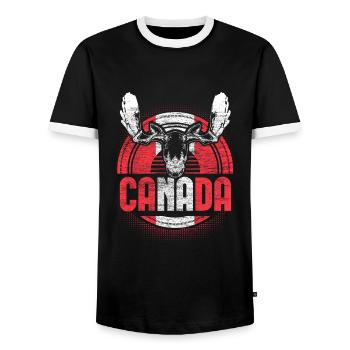 Canada Maple Flag Gift Idea - Men's Ringer Shirt - black/white - Front - AI Model Female 172 light (172cm) & AI Model Male 178 light (178cm)
