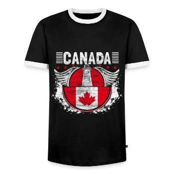 Canada Maple Leaf Gift - Men's Ringer Shirt - black/white - Front - AI Model Female 172 light (172cm) & AI Model Male 178 light (178cm)