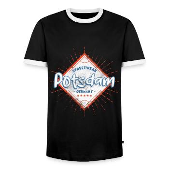 Potsdam Germany City Skyline Home Love - Men's Ringer Shirt - black/white - Front - AI Model Female 172 light (172cm) & AI Model Male 178 light (178cm)