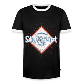 Stuttgart Germany City Skyline Home Love - Men's Ringer Shirt - black/white - Front - AI Model Female 172 light (172cm) & AI Model Male 178 light (178cm)