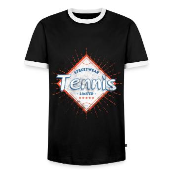 Tennis Vintage Retro Tennis Player Player Sport - Men's Ringer Shirt - black/white - Front - AI Model Female 172 light (172cm) & AI Model Male 178 light (178cm)