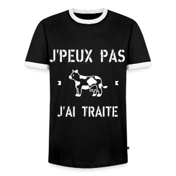 J Peux Pas J ai Traite - T-shirt contrasté Homme - noir/blanc - Devant - AI Model Female 172 light (172cm) & AI Model Male 178 light (178cm)