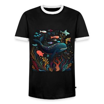 Ocean Life Art - Men's Ringer Shirt - black/white - Front - AI Model Female 172 light (172cm) & AI Model Male 178 light (178cm)