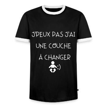 J peux pas j ai une couche à changer - T-shirt contrasté Homme - noir/blanc - Devant - AI Model Female 172 light (172cm) & AI Model Male 178 light (178cm)