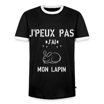 J Peux Pas J Ai Mon Lapin - T-shirt contrasté Homme - noir/blanc - Devant - AI Model Female 172 light (172cm) & AI Model Male 178 light (178cm)