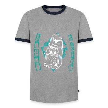 FREE Sound System techno party art - T-shirt contrasté Homme - gris/marine  - Devant - AI Model Female 172 light (172cm) & AI Model Male 178 light (178cm)