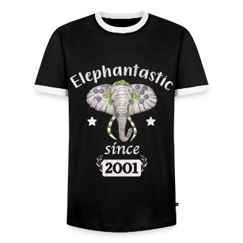 Elephantastic since 2001, elephant head decorated - Men's Ringer Shirt - black/white - Front - AI Model Female 172 light (172cm) & AI Model Male 178 light (178cm)