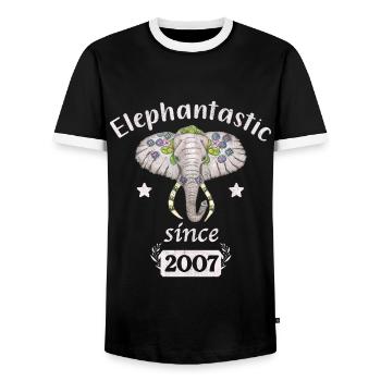 Éléphantastic depuis 2007, tête d’éléphant décorée - T-shirt contrasté Homme - noir/blanc - Devant - AI Model Female 172 light (172cm) & AI Model Male 178 light (178cm)