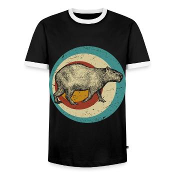 Capybara Wasserschwein retro Nagetier Tier lustig - Männer Kontrast-T-Shirt - Schwarz/Weiß - Vorne - AI Model Female 172 light (172cm) & AI Model Male 178 light (178cm)