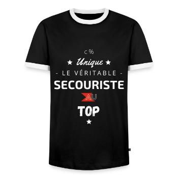Le véritable secouriste au top - T-shirt contrasté Homme - noir/blanc - Devant - AI Model Female 172 light (172cm) & AI Model Male 178 light (178cm)