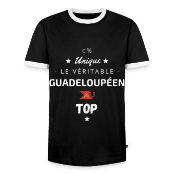 Le véritable Guadeloupéen au top - T-shirt contrasté Homme - noir/blanc - Devant - AI Model Female 172 light (172cm) & AI Model Male 178 light (178cm)