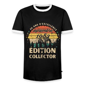Anniversaire ans Septembre 1983 édition collector - T-shirt contrasté Homme - noir/blanc - Devant - AI Model Female 172 light (172cm) & AI Model Male 178 light (178cm)