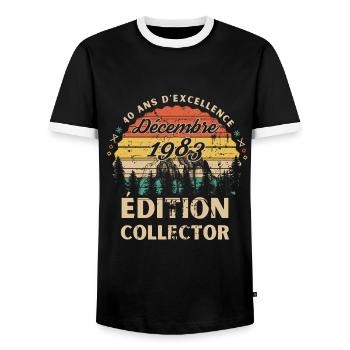 Anniversaire 40ans Décembre 1983 édition collector - T-shirt contrasté Homme - noir/blanc - Devant - AI Model Female 172 light (172cm) & AI Model Male 178 light (178cm)