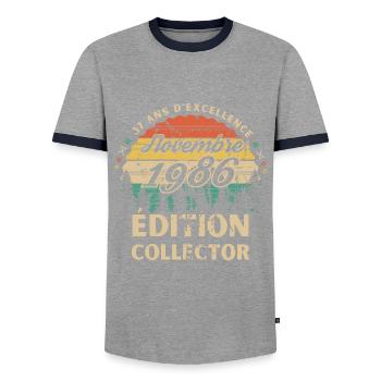 37 ans Novembre 1986 édition collector - T-shirt contrasté Homme - gris/marine  - Devant - AI Model Female 172 light (172cm) & AI Model Male 178 light (178cm)