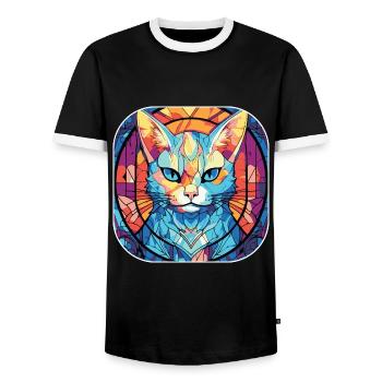 Buntes Aquarellgemälde der Singapura-Katzenrasse - Männer Kontrast-T-Shirt - Schwarz/Weiß - Vorne - AI Model Female 172 light (172cm) & AI Model Male 178 light (178cm)