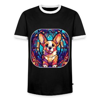 Coloré Corgi Dog Breed Aquarelle Peinture sur verre - T-shirt contrasté Homme - noir/blanc - Devant - AI Model Female 172 light (172cm) & AI Model Male 178 light (178cm)