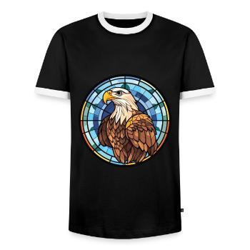 Eagle Colorful Watercolor Animal Pet Illustration - Men's Ringer Shirt - black/white - Front - AI Model Female 172 light (172cm) & AI Model Male 178 light (178cm)