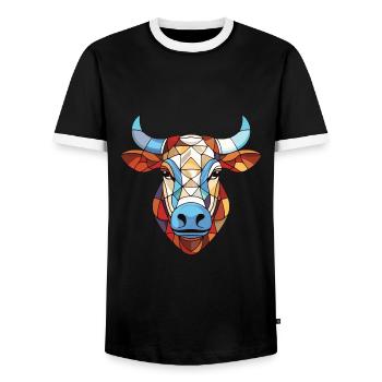 Zebu Aquarelle colorée Animal Animal Illustration - T-shirt contrasté Homme - noir/blanc - Devant - AI Model Female 172 light (172cm) & AI Model Male 178 light (178cm)