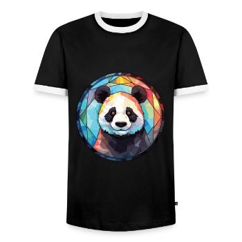 Panda Colorful Watercolor Animal Pet Illustration - Men's Ringer Shirt - black/white - Front - AI Model Female 172 light (172cm) & AI Model Male 178 light (178cm)