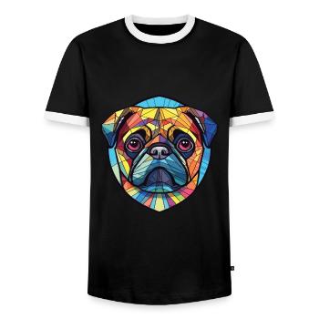 Mops Hund Bunte Aquarell Tier Illustration - Männer Kontrast-T-Shirt - Schwarz/Weiß - Vorne - AI Model Female 172 light (172cm) & AI Model Male 178 light (178cm)