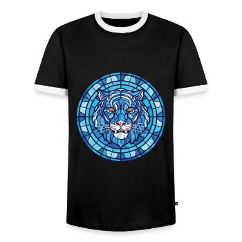 Bleu Tigre Aquatique Aquarelle Coloré Animal Pet - T-shirt contrasté Homme - noir/blanc - Devant - AI Model Female 172 light (172cm) & AI Model Male 178 light (178cm)