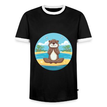 Otter-Karikatur-Yoga-Strand-Sommer-Illustration - Männer Kontrast-T-Shirt - Schwarz/Weiß - Vorne - AI Model Female 172 light (172cm) & AI Model Male 178 light (178cm)