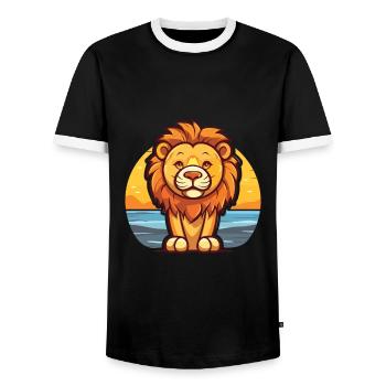 Löwe lustige Karikatur Kawaii Strand Illustration - Männer Kontrast-T-Shirt - Schwarz/Weiß - Vorne - AI Model Female 172 light (172cm) & AI Model Male 178 light (178cm)