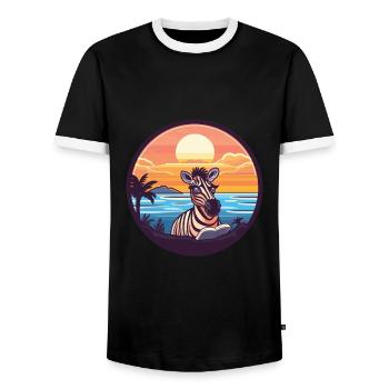 Zebra Niedlich Lustige Karikatur Kawaii Buch Strand - Männer Kontrast-T-Shirt - Schwarz/Weiß - Vorne - AI Model Female 172 light (172cm) & AI Model Male 178 light (178cm)
