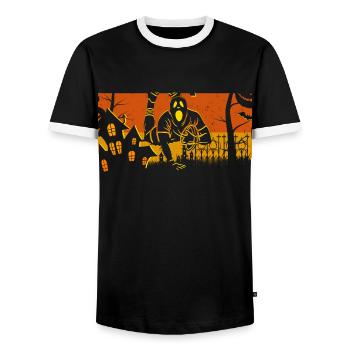 Retro Halloween Rugby - Men's Ringer Shirt - black/white - Front - AI Model Female 172 light (172cm) & AI Model Male 178 light (178cm)
