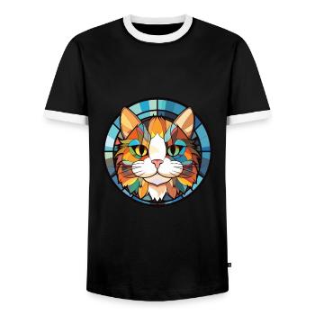 Munchkin-Katze bunte Aquarell-Haustier-Illustration - Männer Kontrast-T-Shirt - Schwarz/Weiß - Vorne - AI Model Female 172 light (172cm) & AI Model Male 178 light (178cm)