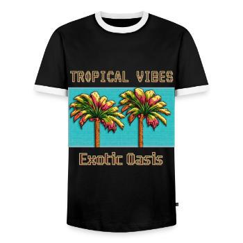 TROPICAL VIBES Exotic Haven - Men's Ringer Shirt - black/white - Front - AI Model Female 172 light (172cm) & AI Model Male 178 light (178cm)