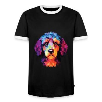 Barbet chien race coloré aquarelle Illustration - T-shirt contrasté Homme - noir/blanc - Devant - AI Model Female 172 light (172cm) & AI Model Male 178 light (178cm)