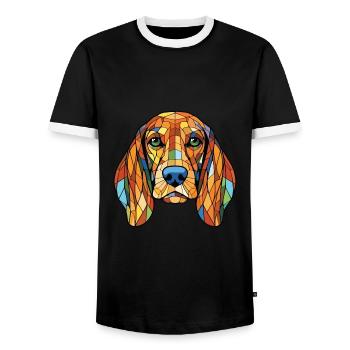Bosnischer grobhaariger Jagdhund Hunderasse Aquarell - Männer Kontrast-T-Shirt - Schwarz/Weiß - Vorne - AI Model Female 172 light (172cm) & AI Model Male 178 light (178cm)