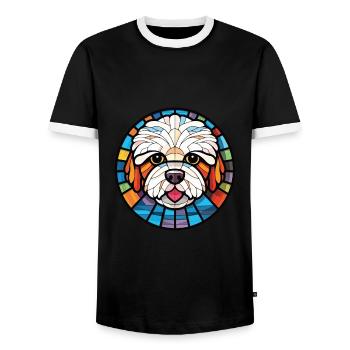 Bichon frisé chien race aquarelle Illustration - T-shirt contrasté Homme - noir/blanc - Devant - AI Model Female 172 light (172cm) & AI Model Male 178 light (178cm)