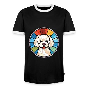 Bichon Frise Hunderasse Aquarell Illustration - Männer Kontrast-T-Shirt - Schwarz/Weiß - Vorne - AI Model Female 172 light (172cm) & AI Model Male 178 light (178cm)