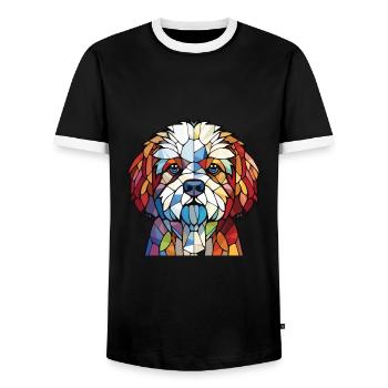 Bolognaise chien race aquarelle verre Illustration - T-shirt contrasté Homme - noir/blanc - Devant - AI Model Female 172 light (172cm) & AI Model Male 178 light (178cm)
