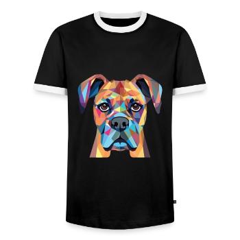 Boxer-Hundsrasse bunte Aquarell-Illustration - Männer Kontrast-T-Shirt - Schwarz/Weiß - Vorne - AI Model Female 172 light (172cm) & AI Model Male 178 light (178cm)