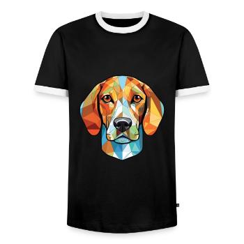 Kanarischer Warren Hund Hunderasse Aquarellglas - Männer Kontrast-T-Shirt - Schwarz/Weiß - Vorne - AI Model Female 172 light (172cm) & AI Model Male 178 light (178cm)
