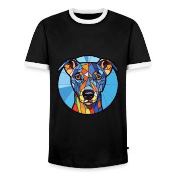 Illustration sur verre aquarelle de race de chien dentelle bleue - T-shirt contrasté Homme - noir/blanc - Devant - AI Model Female 172 light (172cm) & AI Model Male 178 light (178cm)