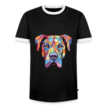 Bully Kutta Dog Breed Watercolor Illustration - Men's Ringer Shirt - black/white - Front - AI Model Female 172 light (172cm) & AI Model Male 178 light (178cm)