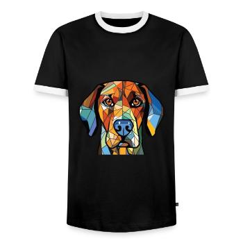 Braque Dauvergne Dog Breed Watercolor Illustration - Men's Ringer Shirt - black/white - Front - AI Model Female 172 light (172cm) & AI Model Male 178 light (178cm)