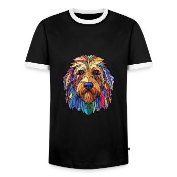 Bergamasco Shepherd Dog Breed Colorful Watercolor - Men's Ringer Shirt - black/white - Front - AI Model Female 172 light (172cm) & AI Model Male 178 light (178cm)