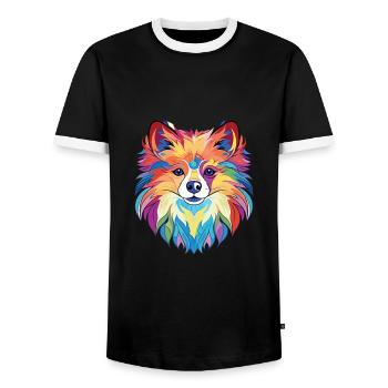 Pommersche Hunderasse Aquarell Glas Illustration - Männer Kontrast-T-Shirt - Schwarz/Weiß - Vorne - AI Model Female 172 light (172cm) & AI Model Male 178 light (178cm)