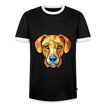 Black Mouth Cur Dog Breed Watercolor Illustration - Men's Ringer Shirt - black/white - Front - AI Model Female 172 light (172cm) & AI Model Male 178 light (178cm)