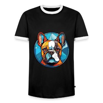 Bouledogue Français chien race aquarelle Illustration - T-shirt contrasté Homme - noir/blanc - Devant - AI Model Female 172 light (172cm) & AI Model Male 178 light (178cm)