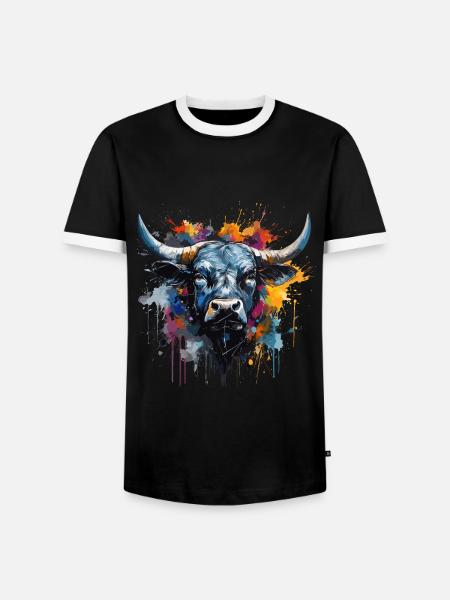 Kampfkuh, Schweizer Walliser Herdenskuh - Männer Kontrast-T-Shirt - Schwarz/Weiß