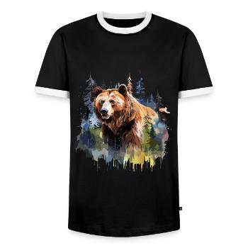 Grizzly bear, brown bear - Men's Ringer Shirt - black/white - Front - AI Model Female 172 light (172cm) & AI Model Male 178 light (178cm)