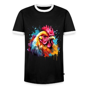 French rooster, friend of hens - Men's Ringer Shirt - black/white - Front - AI Model Female 172 light (172cm) & AI Model Male 178 light (178cm)