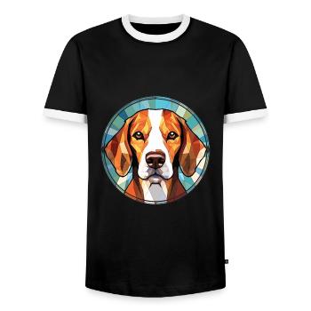 American Foxhound Chien Race Coloré Aquarelle - T-shirt contrasté Homme - noir/blanc - Devant - AI Model Female 172 light (172cm) & AI Model Male 178 light (178cm)